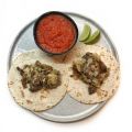 Mexican Beef Tacos with Cheese and Salsa Roja
