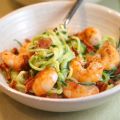 Alfredo Zoodles with Shrimp and Bacon