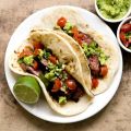 Ancho chile and cocoa-rubbed flank steak tacos