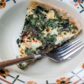Quiche with greens, bacon and feta