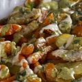 Roast Vegetables with a Tahini Sauce and Pesto