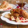 Seitan & Waffles With Pomegranate Syrup