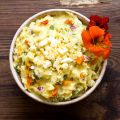 Texas potato salad with nasturtiums