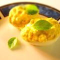 Deviled eggs with shrimp, yellow mustard and[...]
