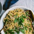 Creamy Spaghetti with Bacon, Peas and Mint