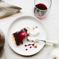 Red Wine Poached Pear and Chocolate Tart