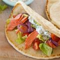 Grilled Salmon Greek Pitas