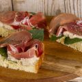 Eggplant Pesto and Prosciutto Bruschetta